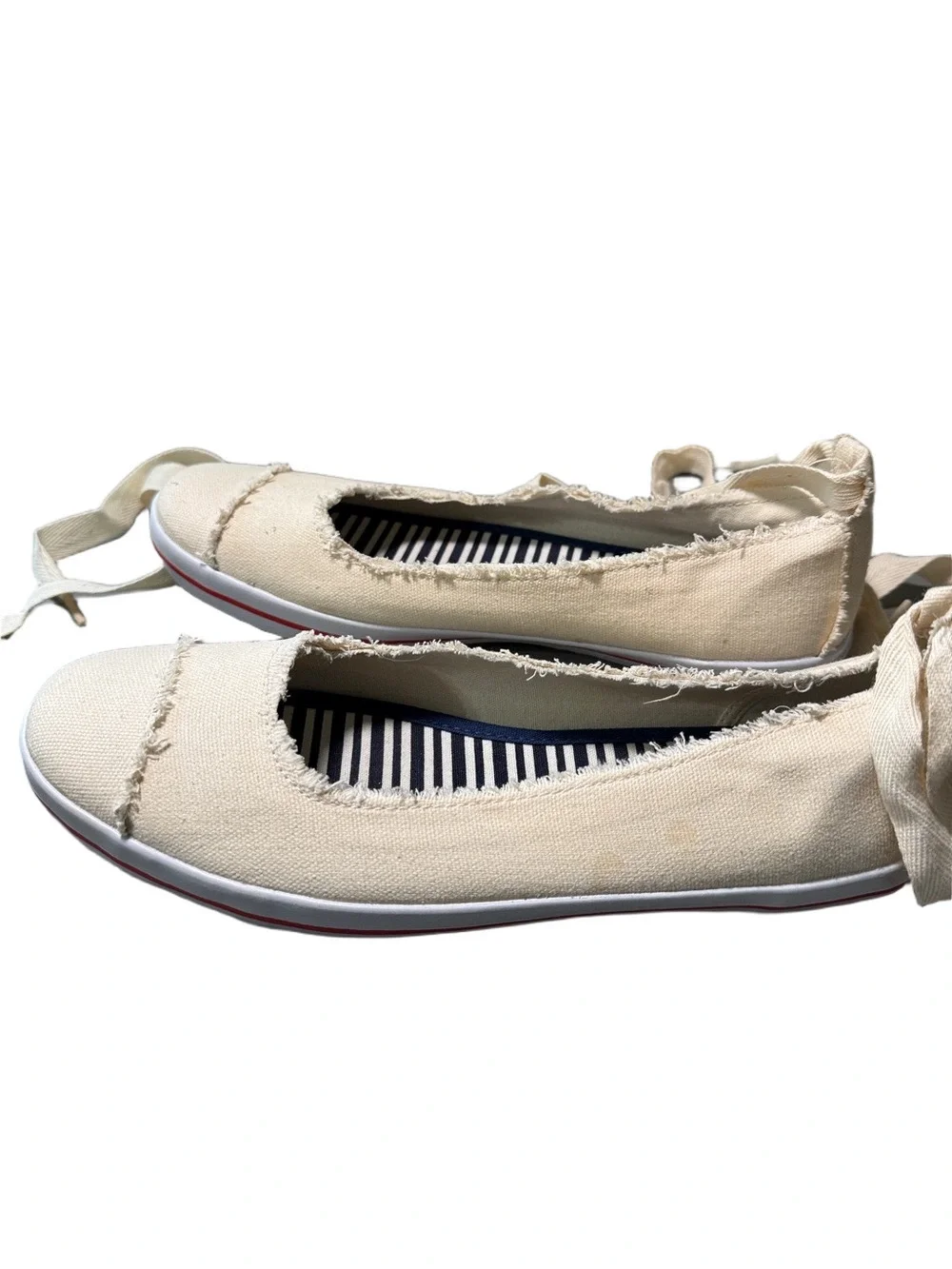 Kate Spade Hayley Cream Canvas Lace-Up Sneakers with Striped Insole Size 9.5 New